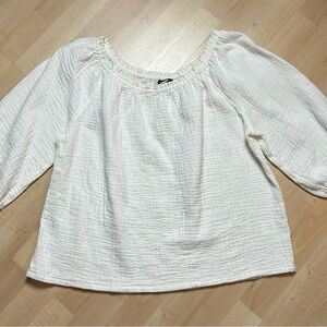 Lands' End Gauzy Cotton Blouse Off-White XL